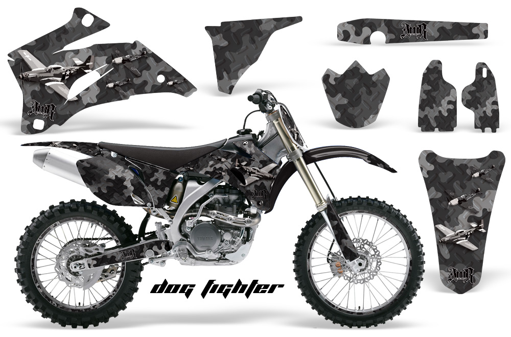 Yamaha YZ 250F 450F 02-09 Graphics Kit Dog Fighter Black NPs